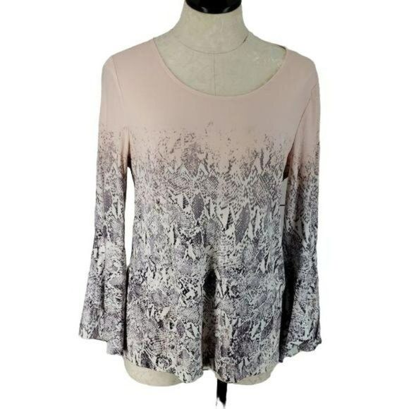 Calvin Klein Women's‎ Snake Print Pink Bell Sleeve Blouse Small - Picture 1 of 8